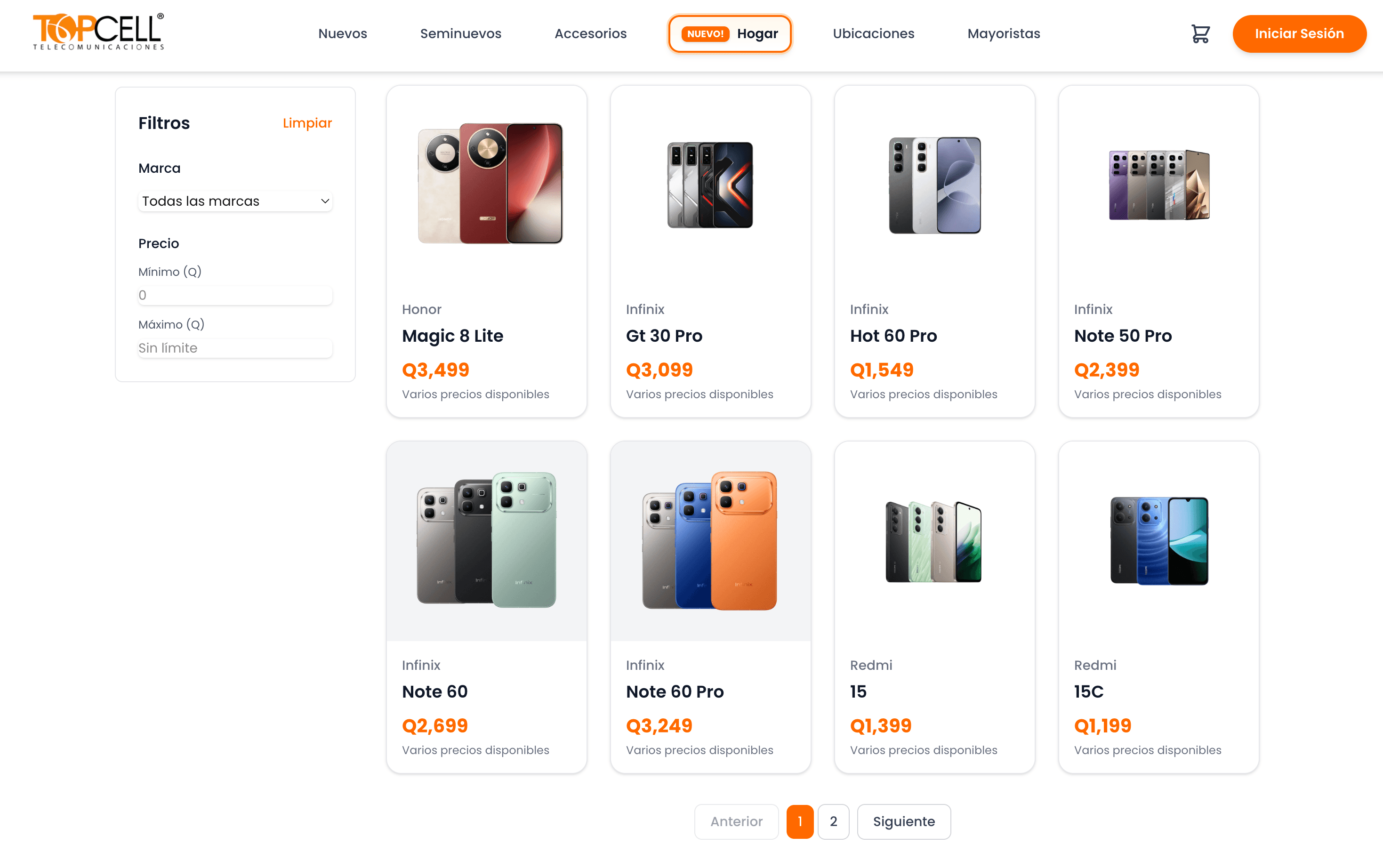 Ejemplo de catálogo e-commerce en producción